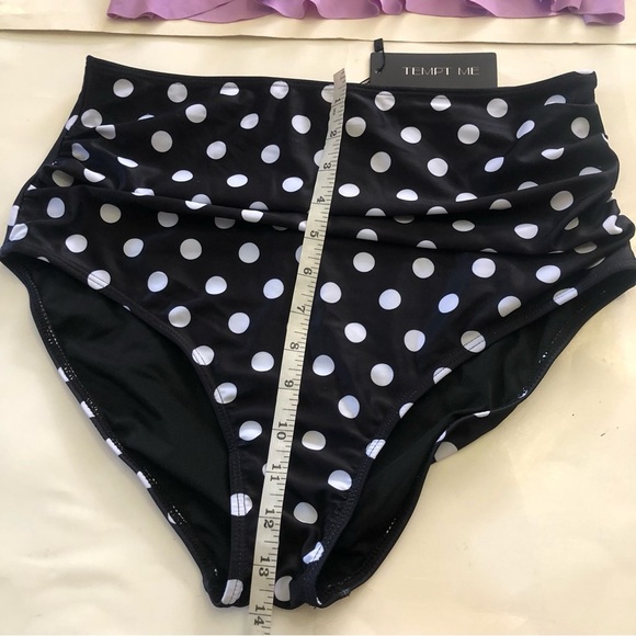 Temp Me Retro. Flounce Raffle Top High Waist Polka Dots Bikini Swim Set Size L - Picture 14 of 15